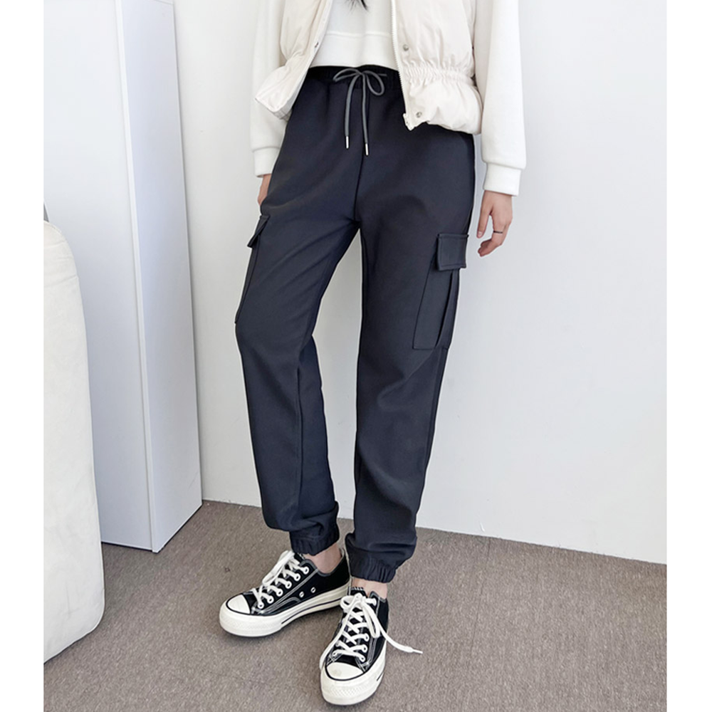 조그팬츠 기모 고무줄 밴딩 여성 겨울 카고 조거 조커 바지 - 상세 이미지 4