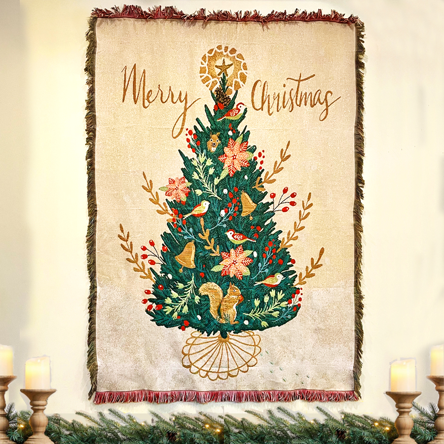 고급 크리스마스 패브릭 포스터 겨울 금사 대형 천트리 벽트리 소품 장식