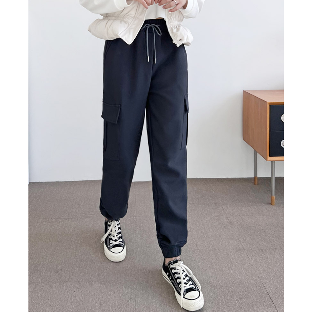 조그팬츠 기모 고무줄 밴딩 여성 겨울 카고 조거 조커 바지 - 상세 이미지 3