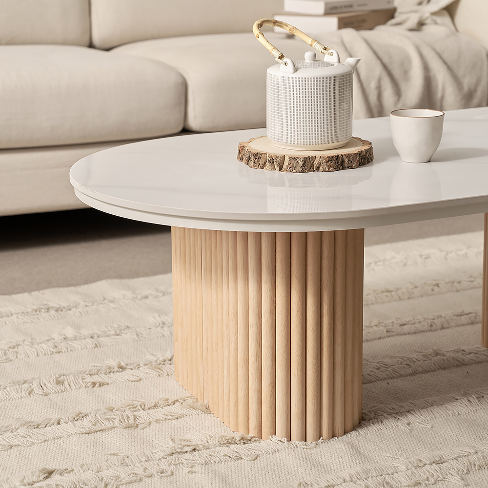 보루네오 마르체 몽스 세라믹 템바보드 타원형 좌식 낮은 거실 소파테이블 1200 BVD012C