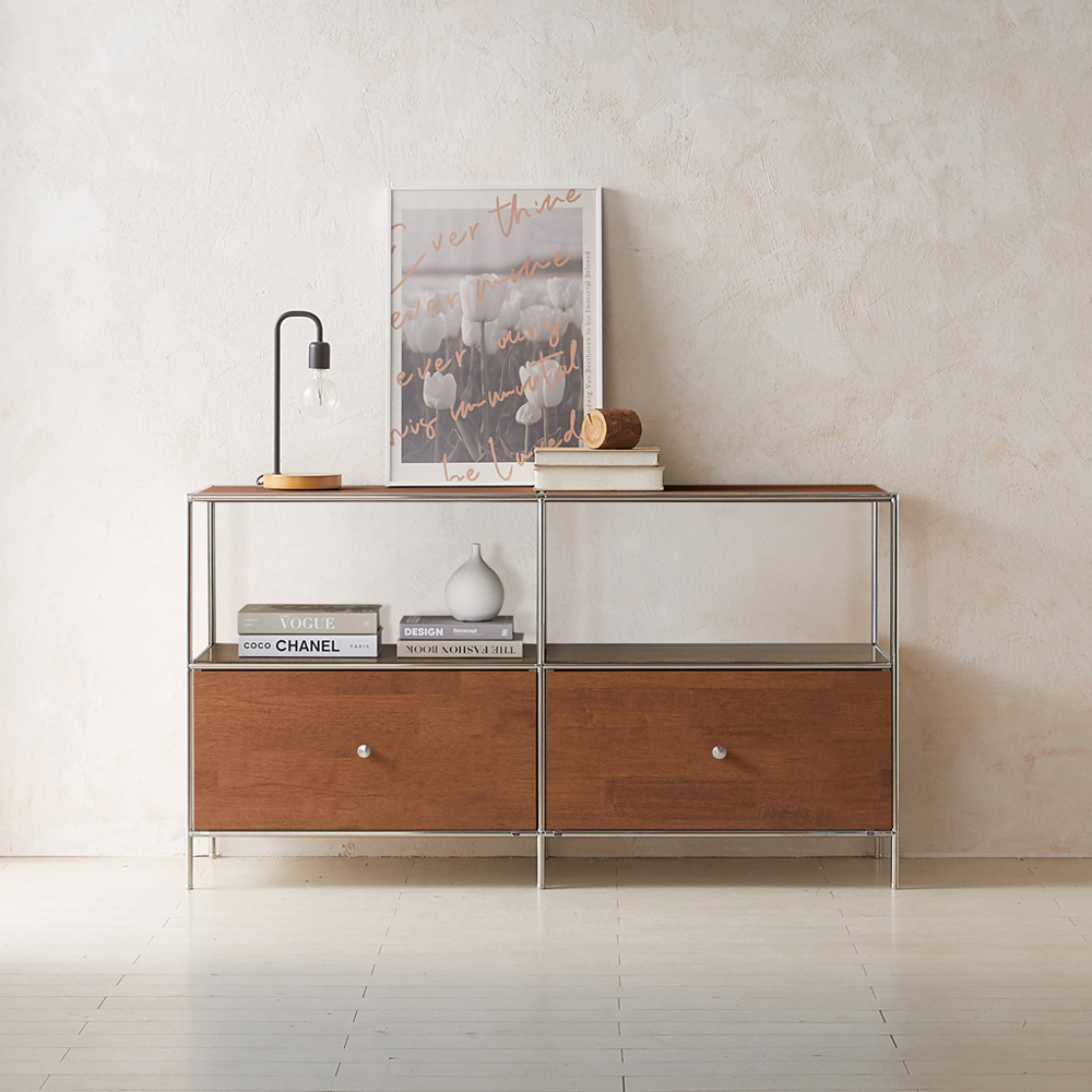 이노센트 스틸라 원목 미드센츄리 모듈 거실장 1400 높은 선반형 i104763, 월넛