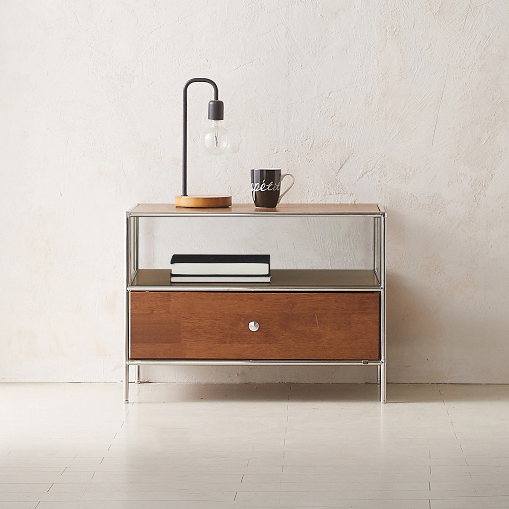 이노센트 스틸라 원목 미드센츄리 모듈 협탁 월넛 675 낮은 선반형 i104754