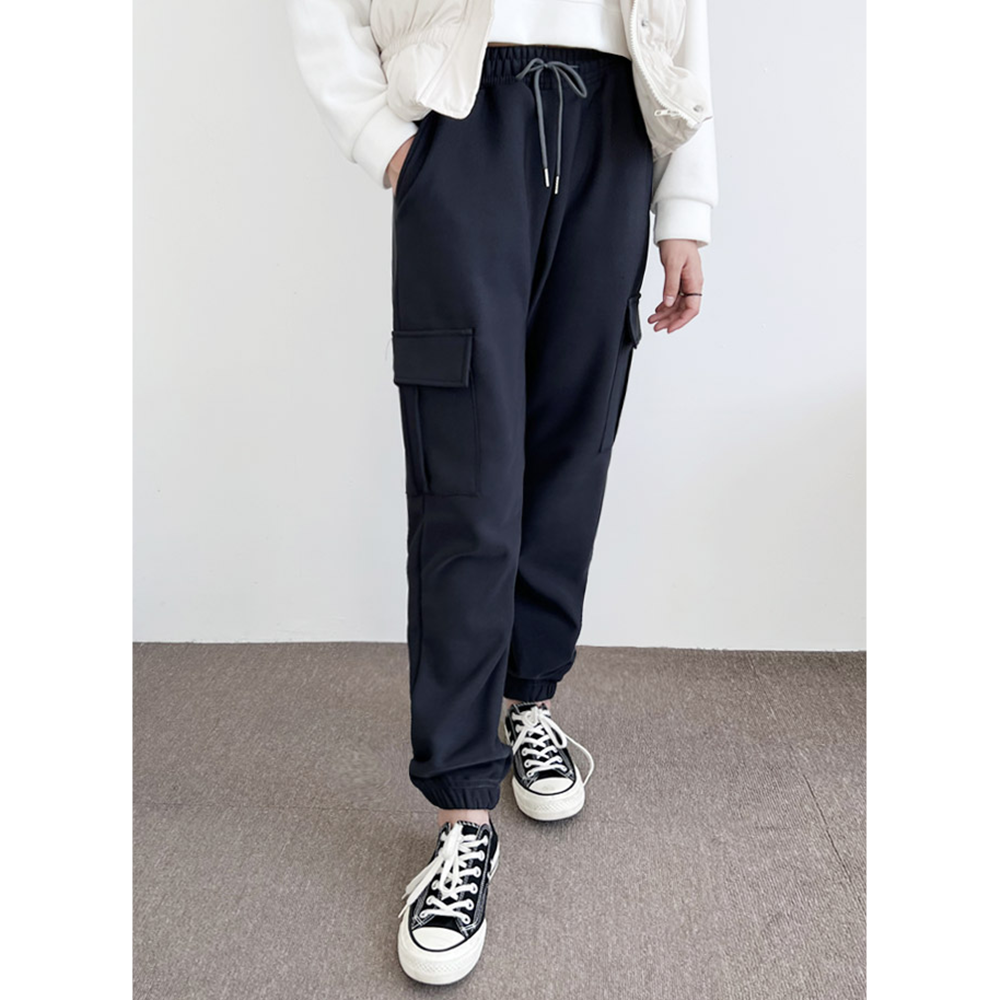 조그팬츠 기모 고무줄 밴딩 여성 겨울 카고 조거 조커 바지 - 상세 이미지 5