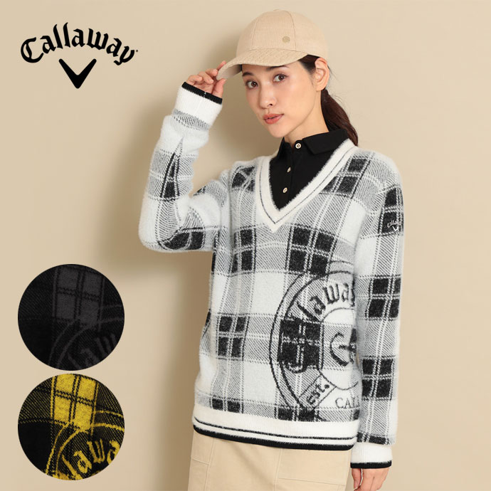 캘러웨이 CALLAWAY 여성 골프 브이넥 울 체크 니트 스웨터 C23218204 3컬러 - 상품 이미지