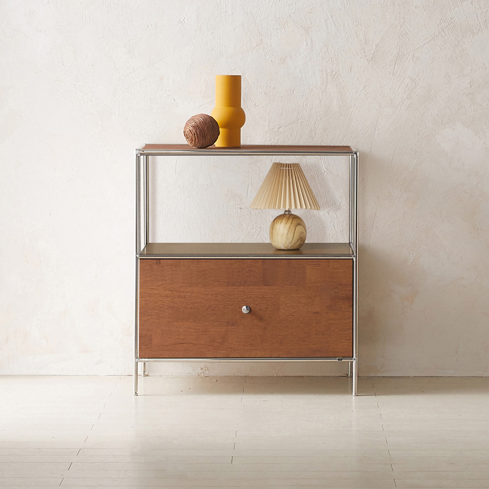 이노센트 스틸라 원목 미드센츄리 모듈 협탁 월넛 675 높은 선반형 i104755