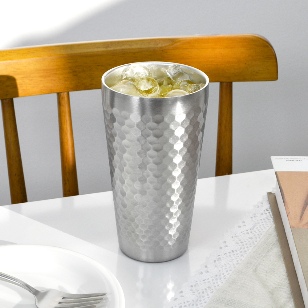 스텐 벌집 이중 스텐 컵 물컵 캠핑 맥주컵 보냉 업소용 스테인레스 304 550ml, 1개 - 상품 이미지