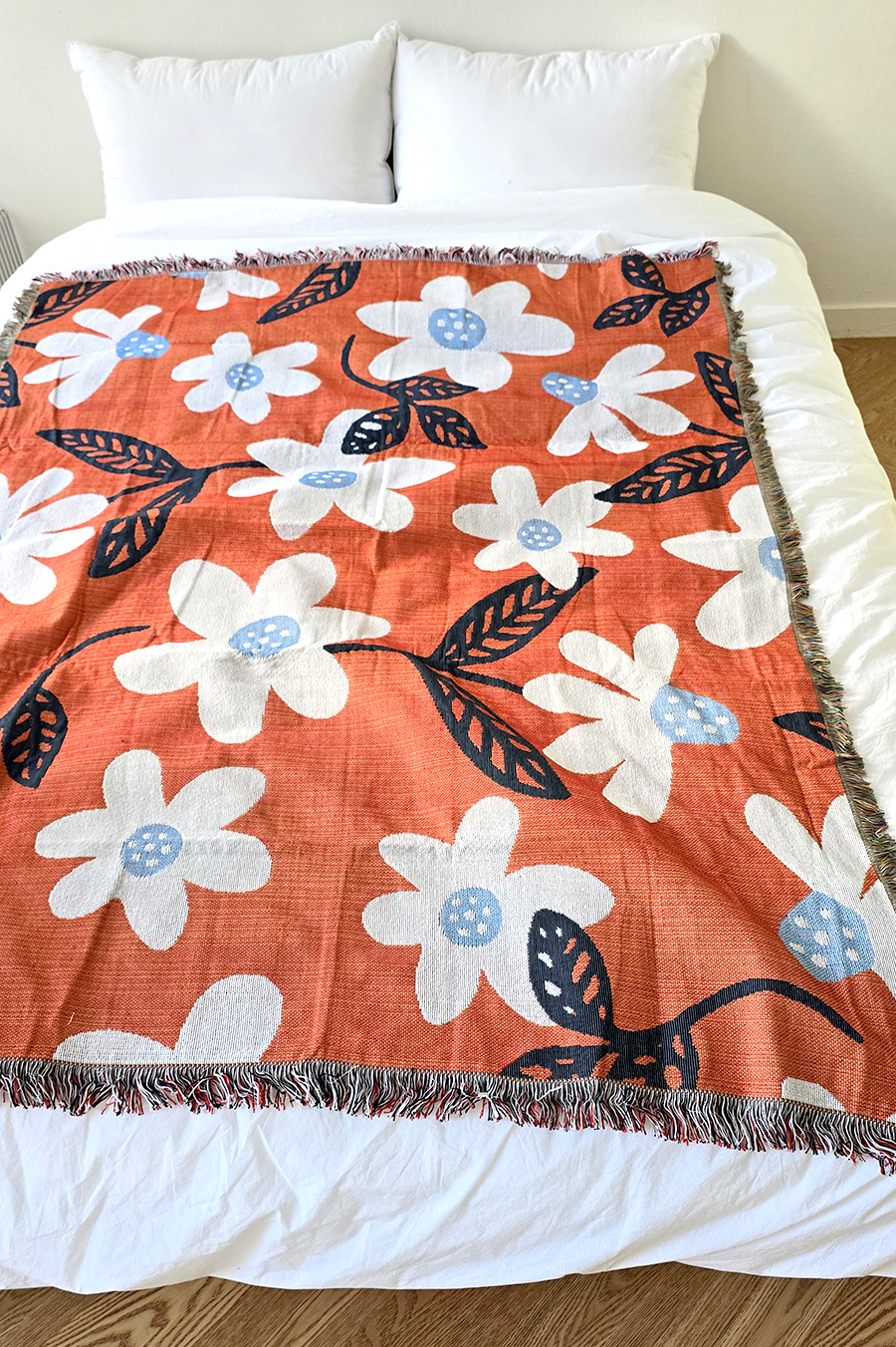 블랑쉬 레드오렌지속 플라워 빈티지 캠핑 블랭킷 - 상세 이미지 4