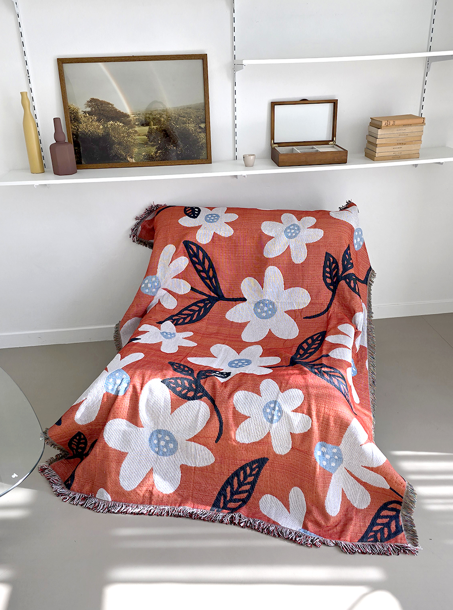 블랑쉬 레드오렌지속 플라워 빈티지 캠핑 블랭킷 - 상세 이미지 3
