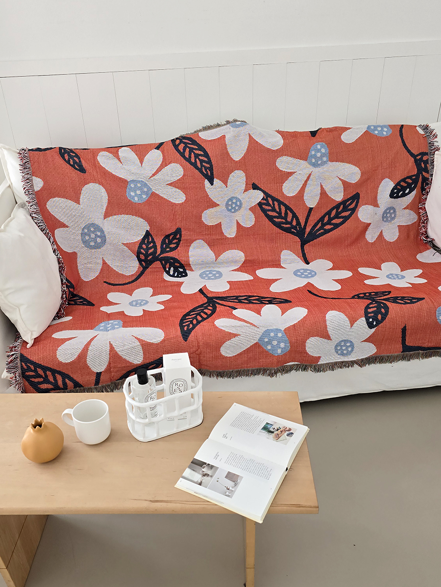 블랑쉬 레드오렌지속 플라워 빈티지 캠핑 블랭킷 - 상세 이미지 2