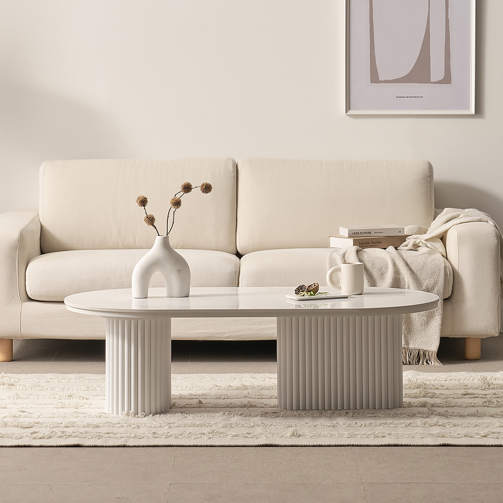 보루네오 마르체 몽스 세라믹 템바보드 타원형 좌식 낮은 거실 소파테이블 1200 BVD012C