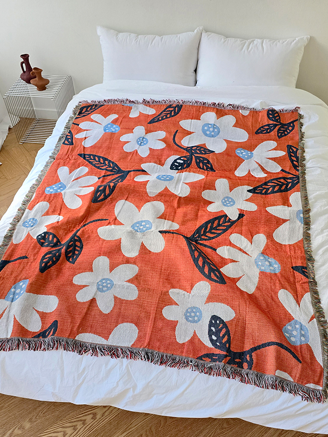 블랑쉬 레드오렌지속 플라워 빈티지 캠핑 블랭킷 - 상품 이미지