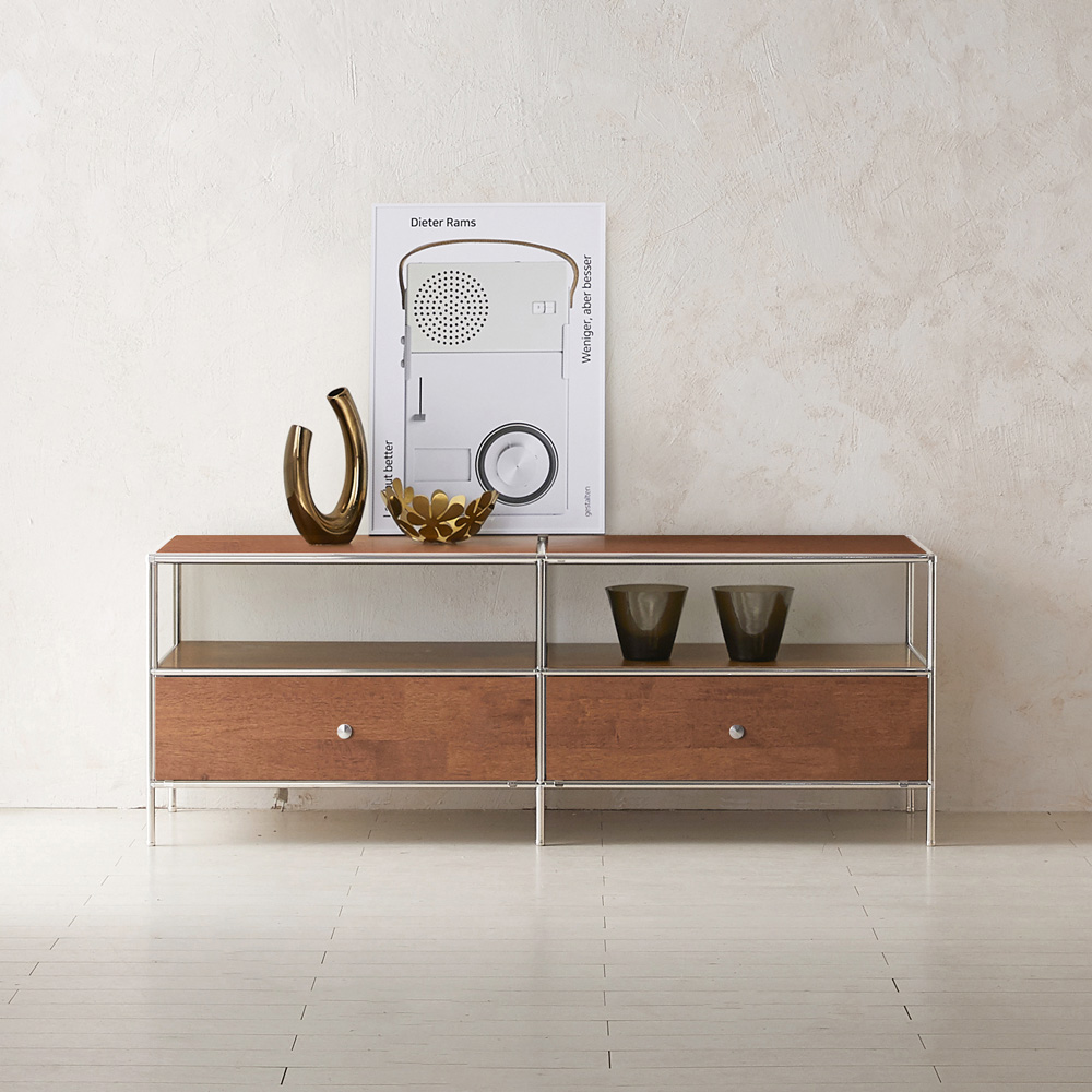 이노센트 스틸라 원목 미드센츄리 모듈 거실장 1400 낮은 선반형 i104762, 월넛