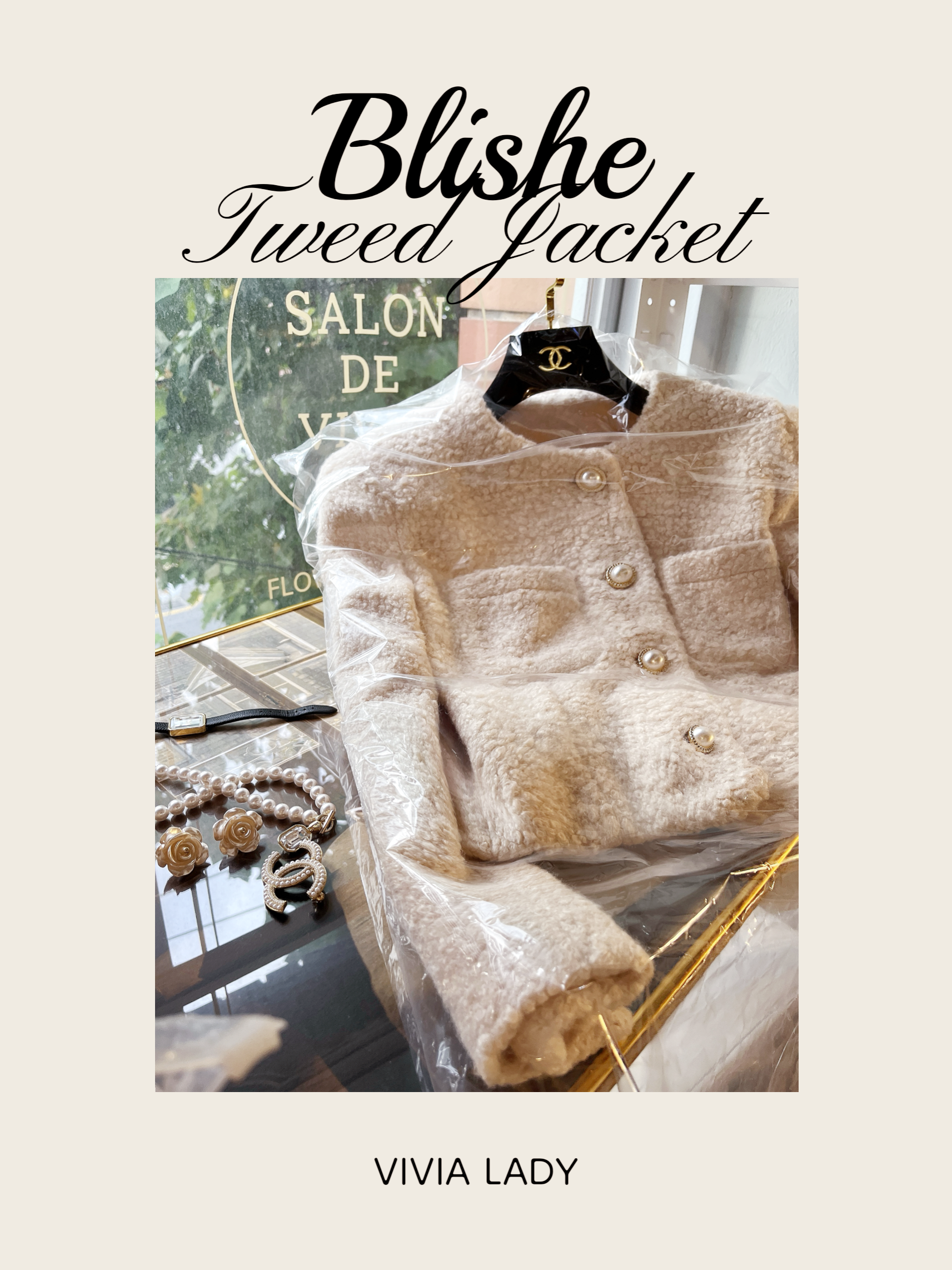 블리쉐 펄 트위드 부클재킷 (크롭,진주버튼,포켓,어깨패드) [비비아레이디]