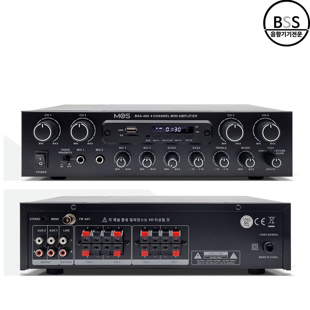 MOS BSA-400 미니 앰프 4채널 320W 블루투스 USB SD 미니앰프 매장 카페 - 상품 이미지