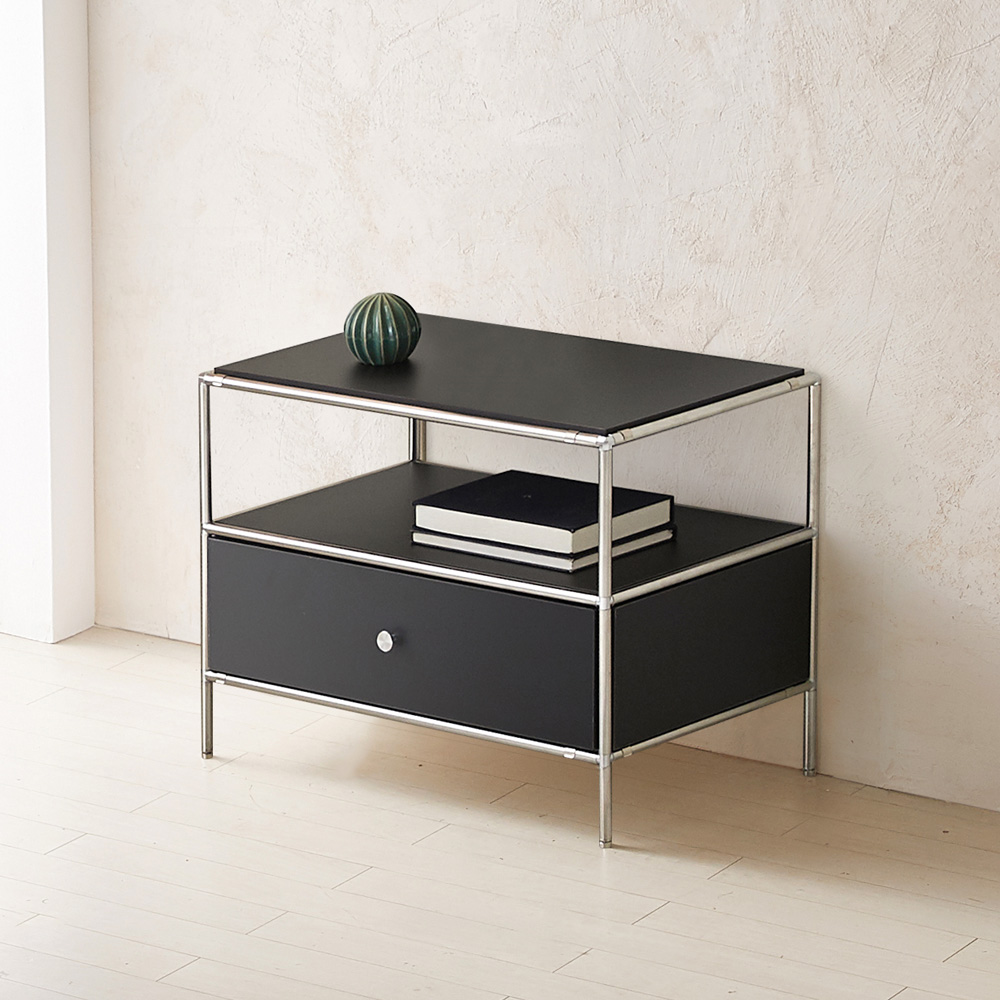 이노센트 스틸라 미드센츄리 675 낮은 모듈 거실장 선반형 104757, 블랙