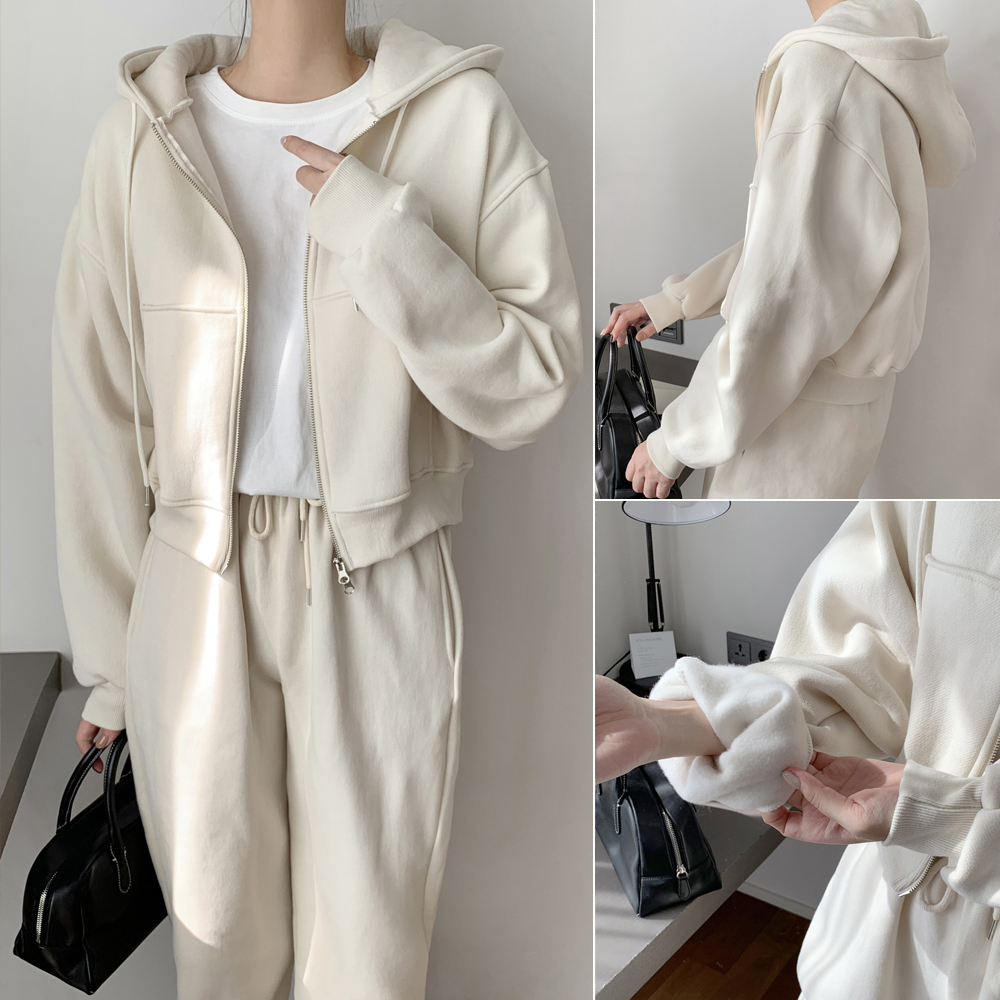 도톰한 양기모 오버핏 겨울 투웨이 세미 크롭 여성 후드집업 숏 코튼 여자 기모 후드집업