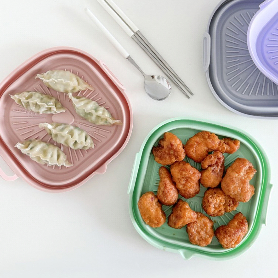 폴딩 에어프라이어그릇 실리콘 에어프라이 그릇 오븐용트레이 전자레인지 용기