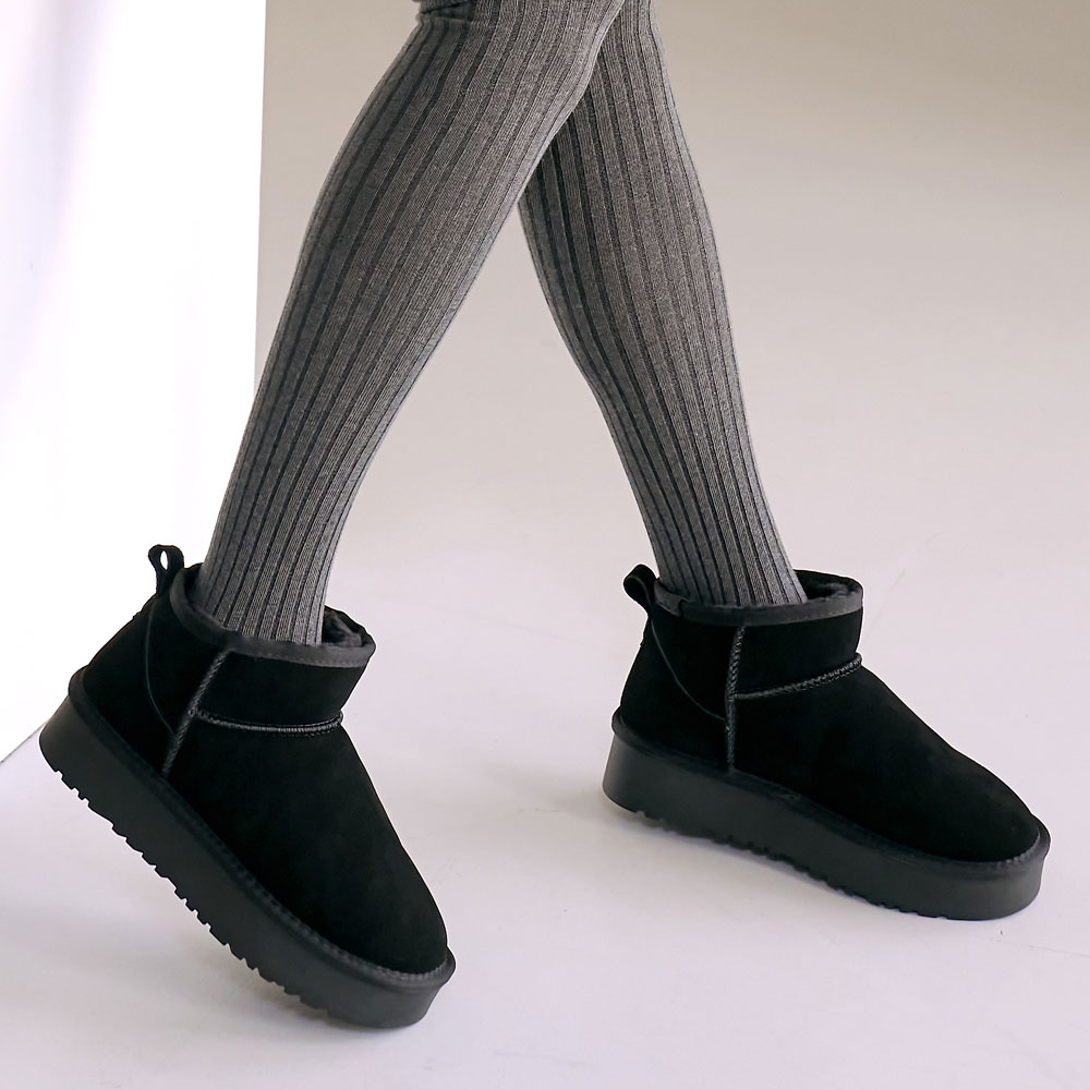 부드러운 퍼트리밍 천연소가죽 여성 통굽 숏 털부츠 4cm - 상세 이미지 3