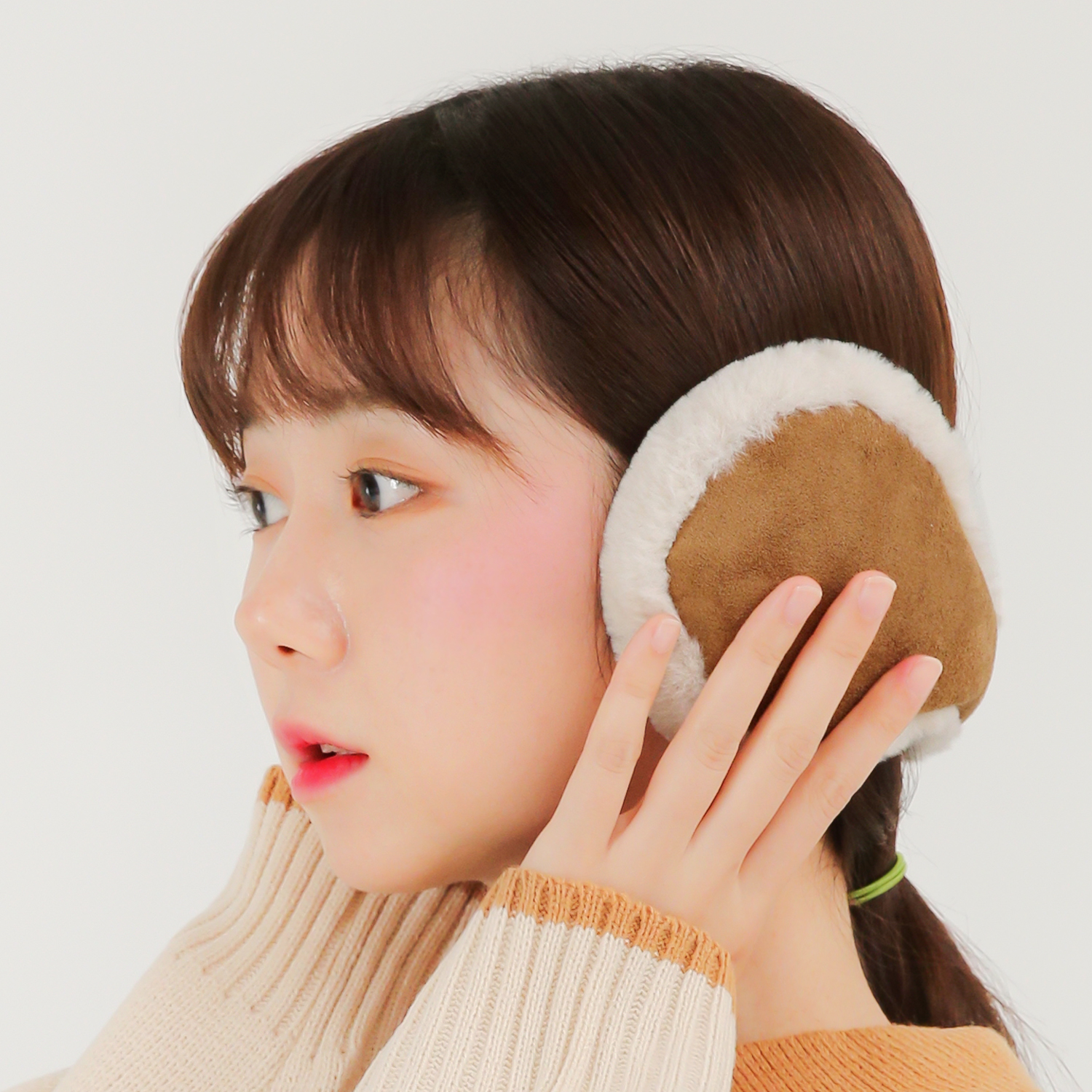국내생산 여성 털 겨울 귀도리 무스탕 귀마개 방한 귀덮개 접이식 이어머프