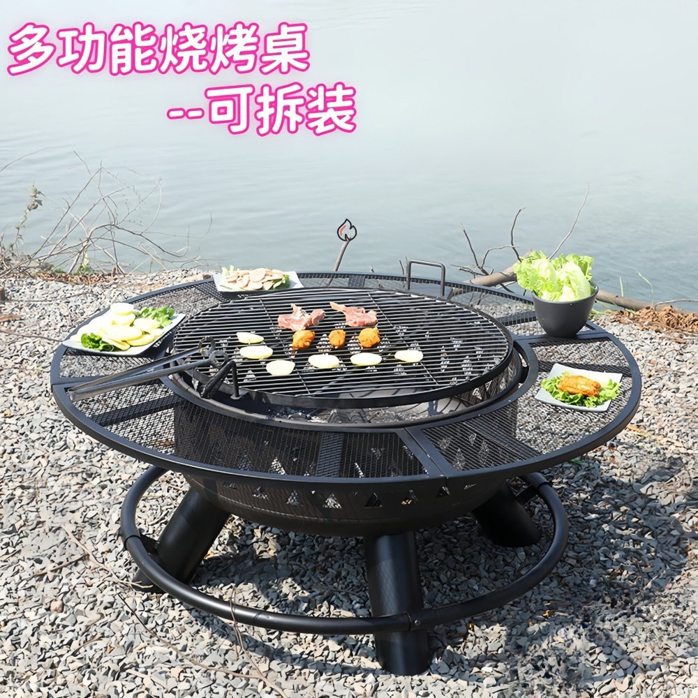 특대형 바베큐 테이블 그릴 원형 초대형 2단 회전형 화로대 스토브 펜션 캠핑 120cm - 상세 이미지 2
