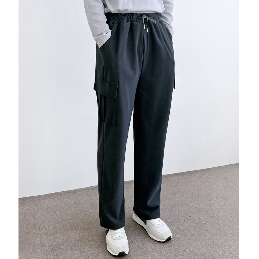 남자통큰바지 통넓은 와이드 남성 겨울 기모 카고 트레이닝 팬츠 - 상세 이미지 2