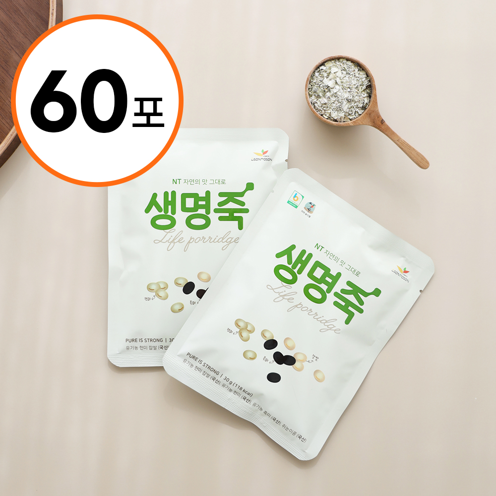 NT 생명죽 영양죽 아침 식사 대용 100% 국산 원료 간편식 30g, 60개 - 상품 이미지