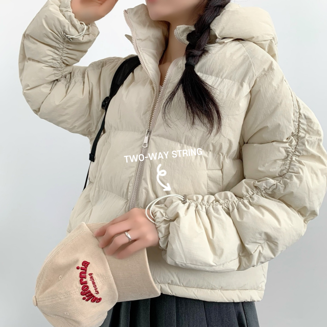 겨울 웰론 슬리브 스트링 오버핏 숏 패딩