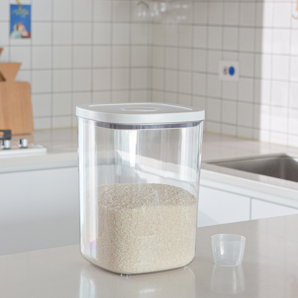 백화상점 원터치 밀폐 투명 쌀통 보관 냉장고 잡곡 보관함 5kg, 화이트 이미지 8