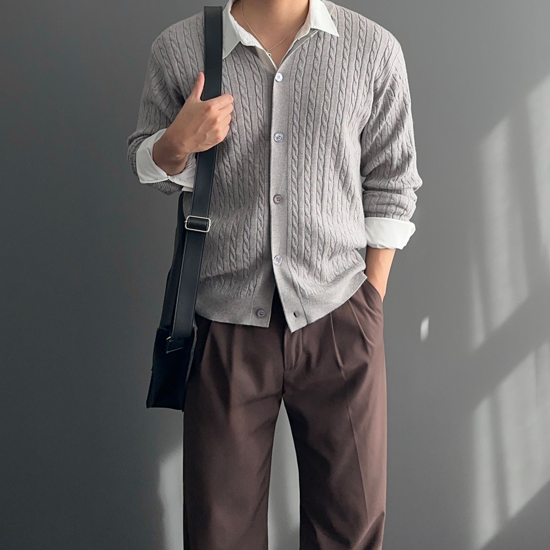 남자꽈배기가디건 라운드넥가디건 - 상세 이미지 3