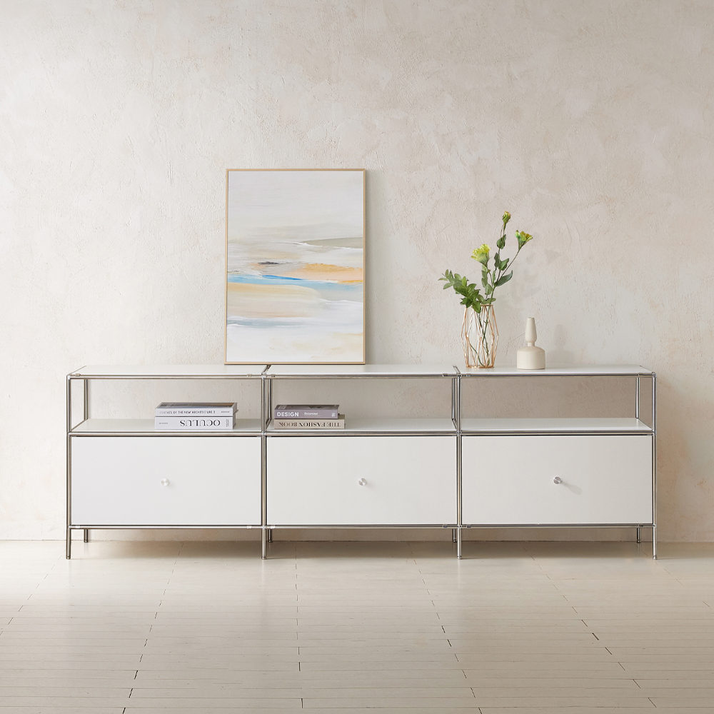 이노센트 스틸린 미드센츄리 모듈 2단 거실장 선반형 i104816, 화이트