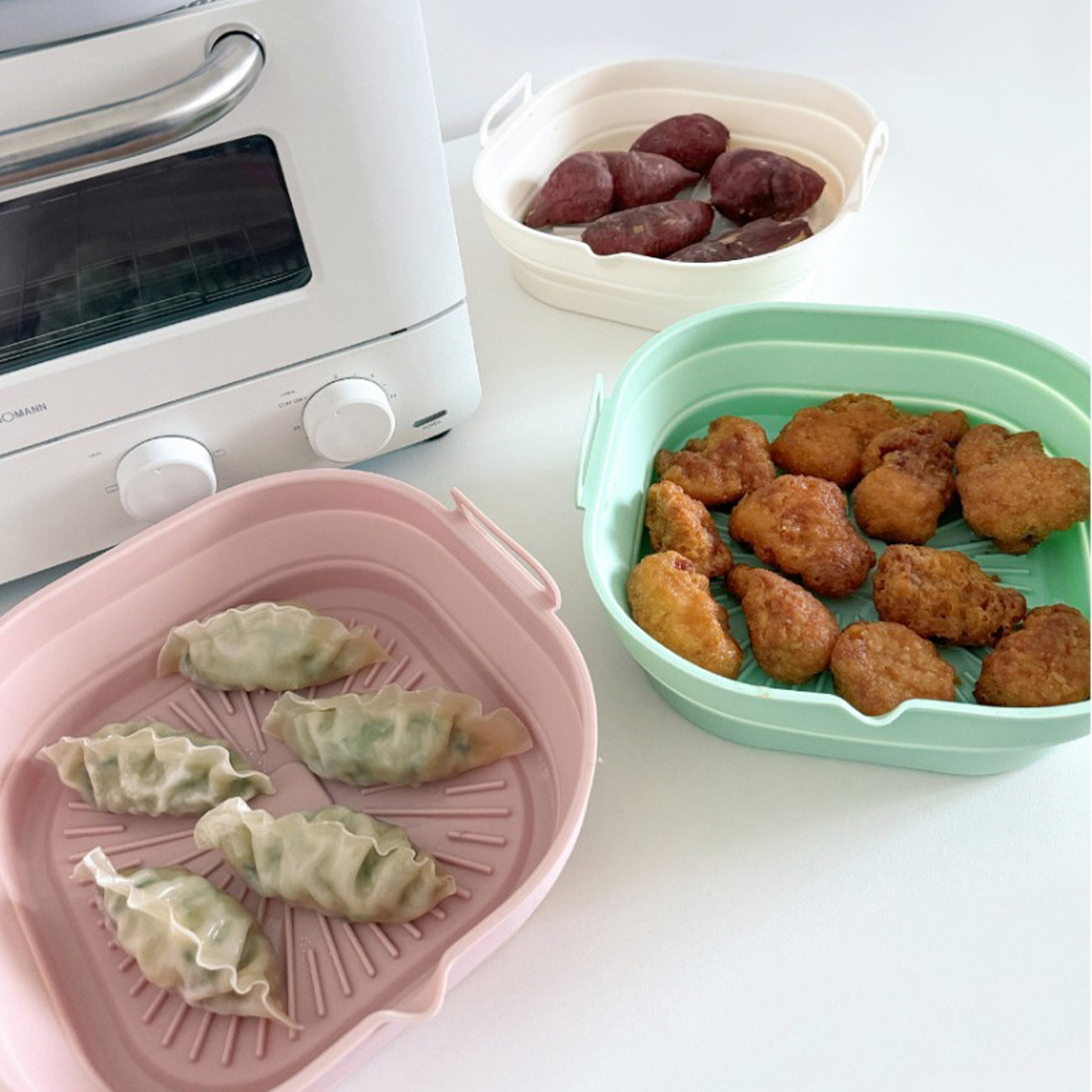 폴딩 에어프라이어그릇 실리콘 에어프라이 그릇 오븐용트레이 전자레인지 용기