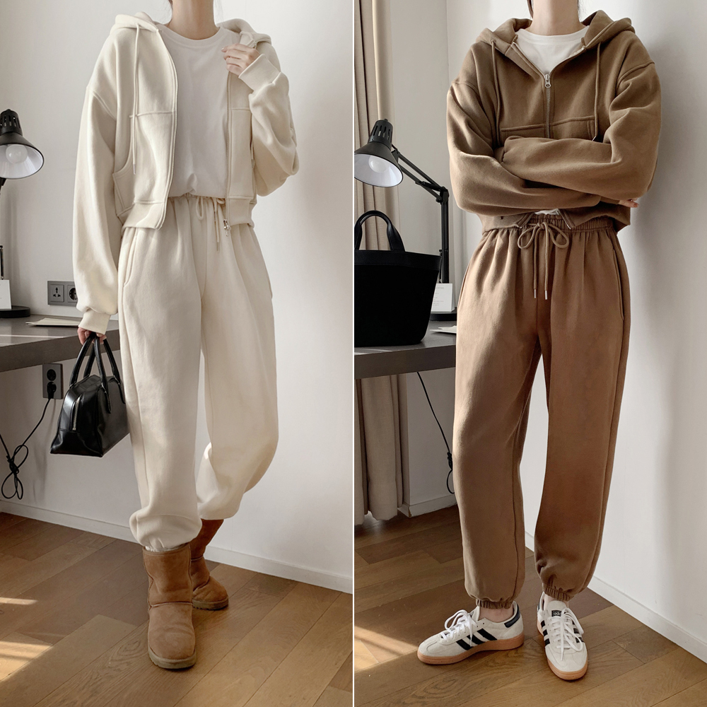 도톰한 양기모 겨울 후드집업 여자트레이닝세트 셋업 여성 츄리닝 상하 세트 원마일웨어 캠핑룩