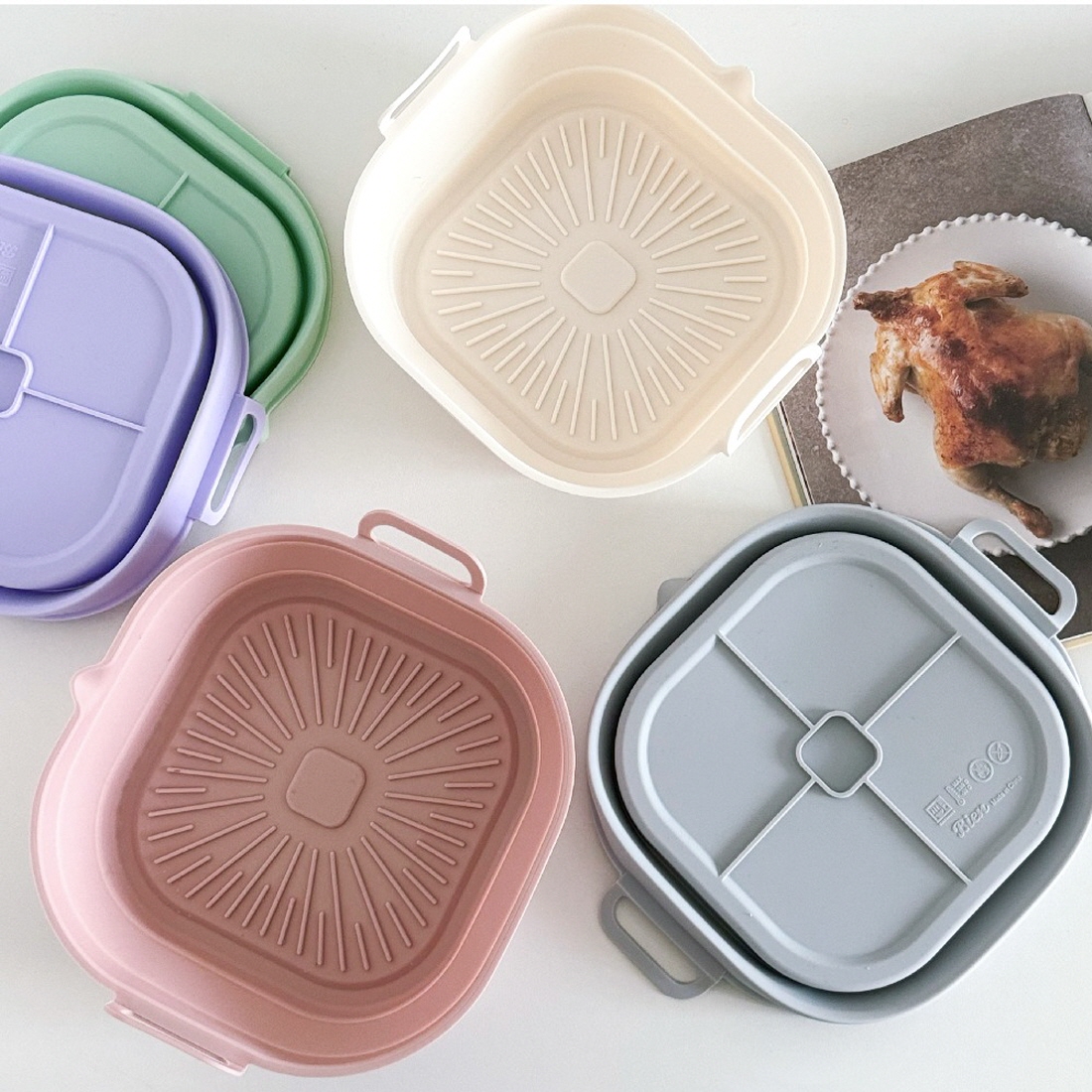 폴딩 에어프라이어그릇 실리콘 에어프라이 그릇 오븐용트레이 전자레인지 용기
