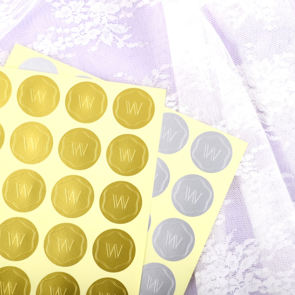 50p W 심플 스티커 무광 원형 웨딩 형압 은박 웨딩 청첩장 봉투 엠보싱 25mm 제품 이미지