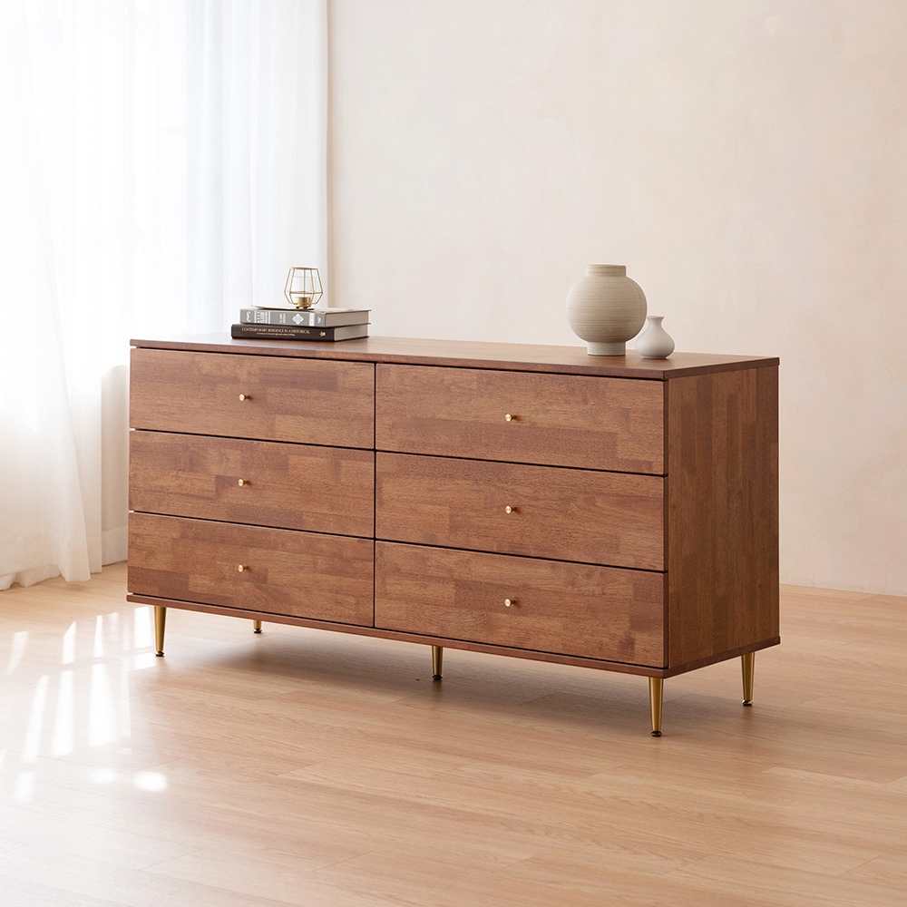 온어우드 브라우니 3단 1500 와이드 고무나무 원목 드레스룸 옷 서랍장