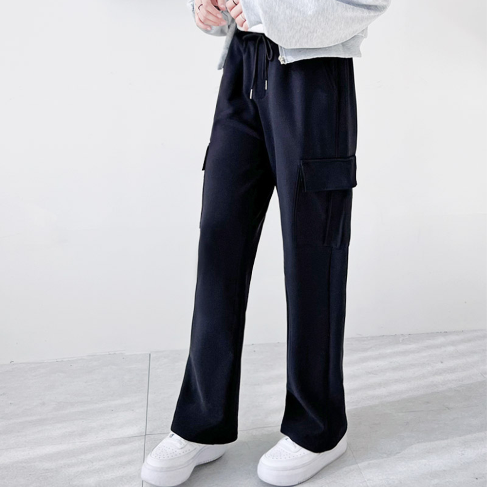 기모고무줄바지 여성 통큰 통넓은 와이드 카고 겨울 츄리닝 팬츠 - 상세 이미지 5