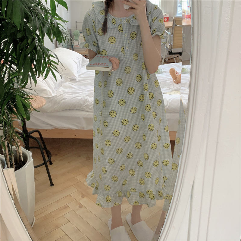 피트니 체크스마일원피스 사계절용 이너 홈웨어 공주잠옷 파자마 홈파티 이미지 6