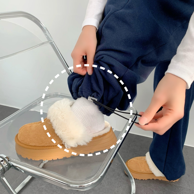 겨울 기모 핀턱 절개 밴딩 와이드 스트링 롱 트레이닝 밴딩 팬츠 - 상세 이미지 3