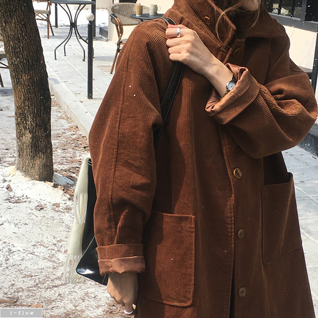 테시 코듀로이 오버핏 카라넥 하프 미디 자켓 2col 가을 겨울 스웨이드 롱 제이플로우 - 상세 이미지 4