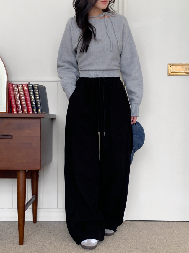 [데일리템/2way] 브리코 기모 폴딩 골덴 바지 코듀로이 옆핀턱 스트링 조거 와이드 겨울 트레이닝 팬츠 상세 이미지 46