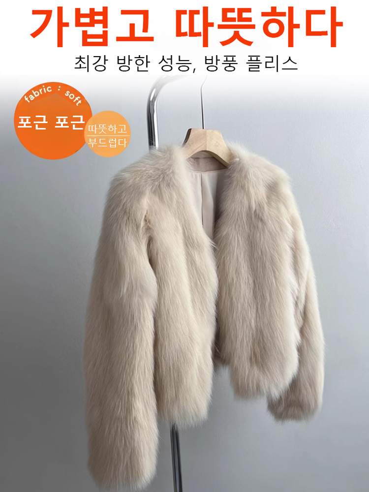 패션 여우털 숏코트 추동 여성 숏 코트 방한 보온 퍼 코트 : 스타일 컬렉션 랜드