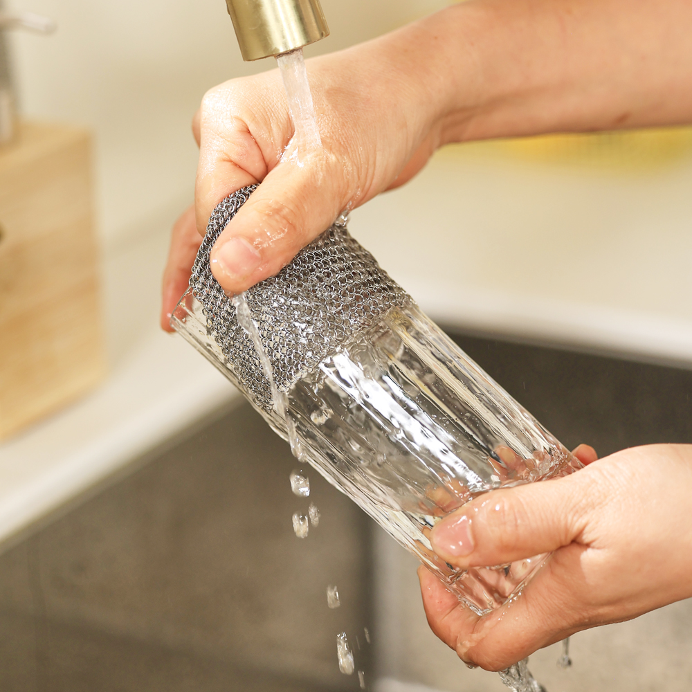 스텐링 철 수세미 반영구 제로웨이스트 316L 텀블러 세척수세미 12x12cm