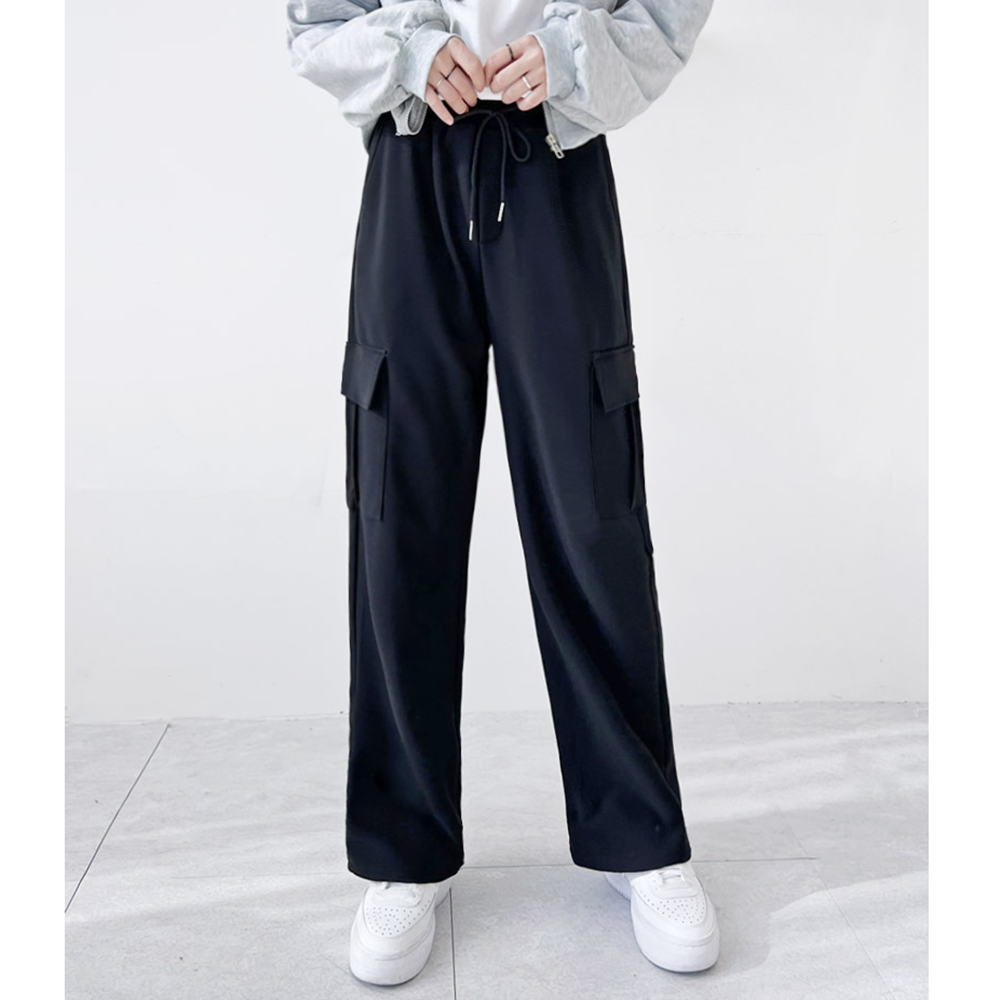 기모고무줄바지 여성 통큰 통넓은 와이드 카고 겨울 츄리닝 팬츠 - 상세 이미지 2