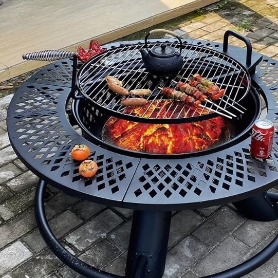 특대형 바베큐 테이블 그릴 원형 초대형 2단 회전형 화로대 스토브 펜션 캠핑 120cm - 상품 이미지