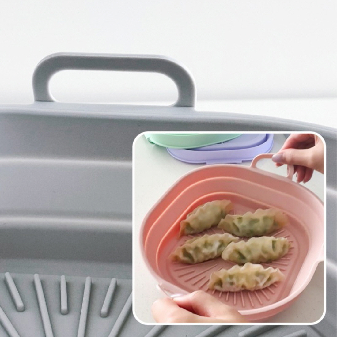폴딩 에어프라이어그릇 실리콘 에어프라이 그릇 오븐용트레이 전자레인지 용기