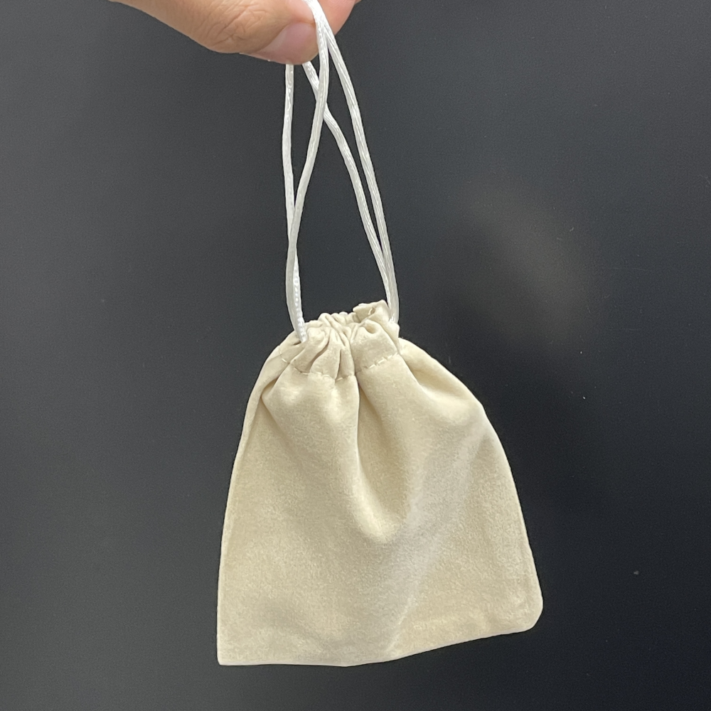 베이지 벨벳 주머니 10x12cm 스트링 무지 작은 파우치 조리개 소형 조임 소품 보관 - 상세 이미지 2