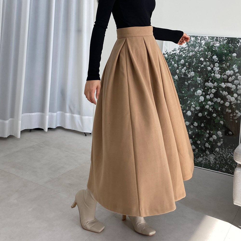 (한겨울까지)모직 햅번 플레어 주름 롱스커트 S/M/L 이미지 6