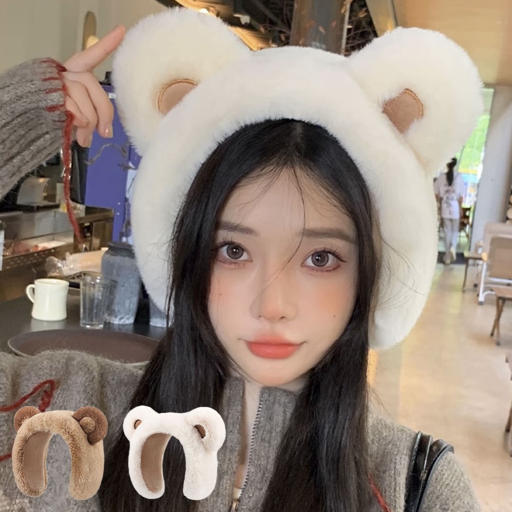 멜럽 귀여운 곰돌이 이어머프 여성 겨울 방한 털귀마개 - 상품 이미지