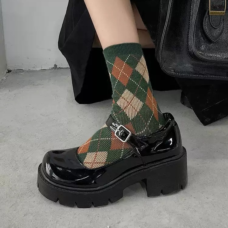 키높이 메리제인 로퍼 구두 버클 코스프레 아이돌 무대의상 두꺼운굽 5.5cm 에나멜블랙 - 상품 이미지