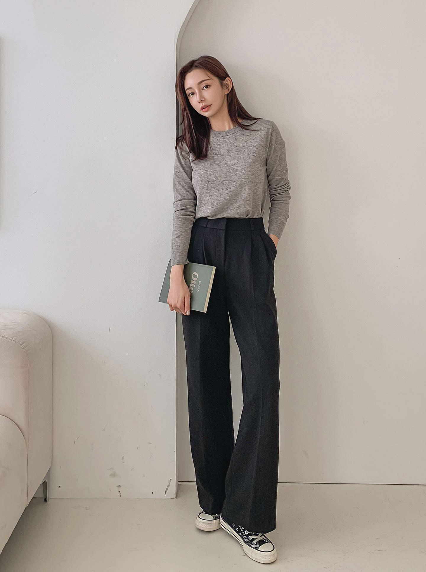 로라벨 켈든 기모바지 슬랙스 와이드팬츠 여성 겨울 밴딩 핀턱 세미 부츠컷 하이웨스트 정장 이미지 7
